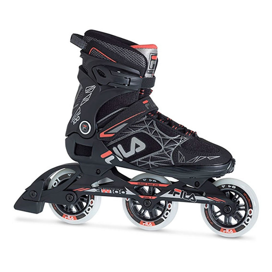 patins à roues alignées fila legacy pro 100 pour homme couleur black/red vue de profil droit du patin à 3 roues