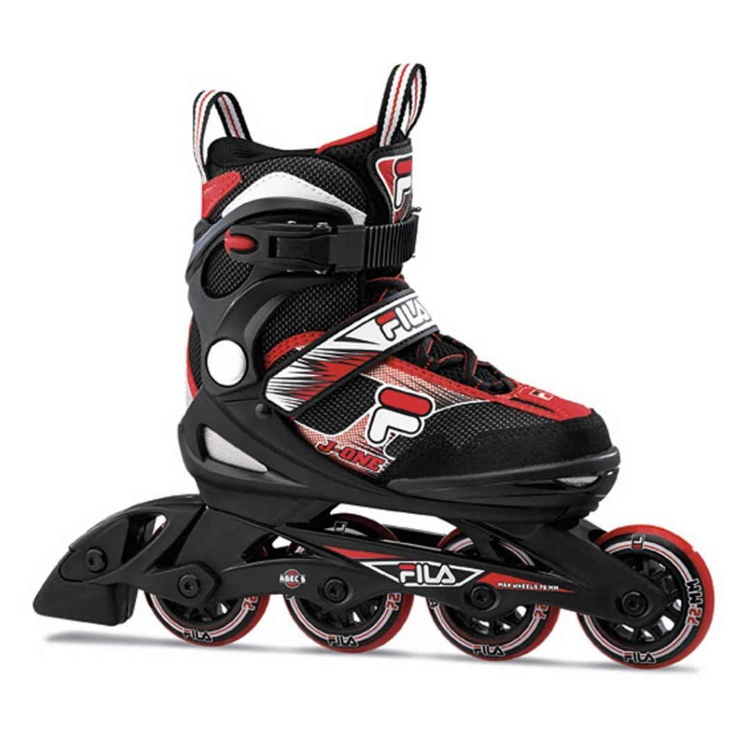 patins à roues alignées ajustables Fila J-One pour garçon couleur black/red vue de profil du patin droit