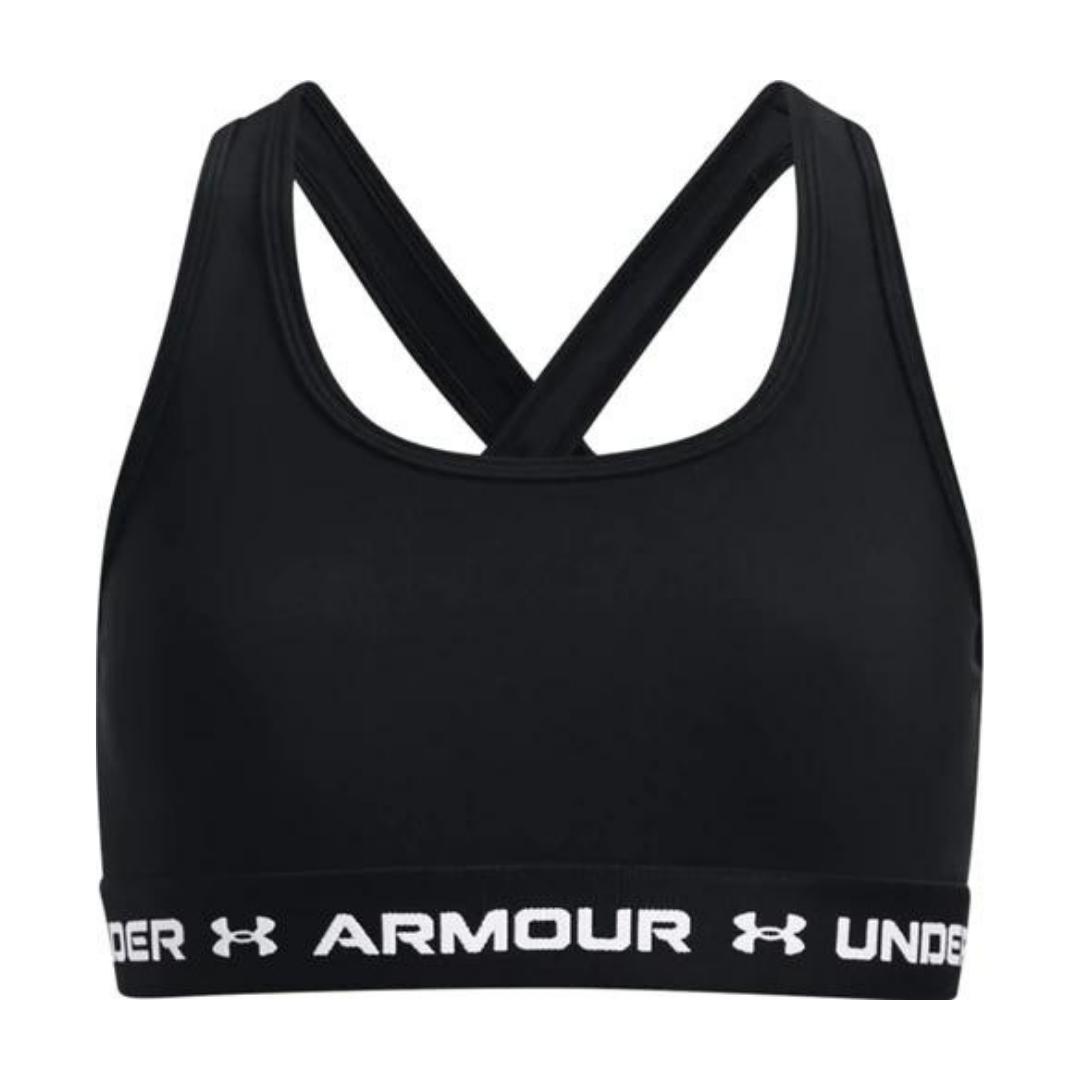 soutien-gorge de sport under armour crossback mid solid pour fille couleur 001-BLACK/BLACK/WHITE vue de face