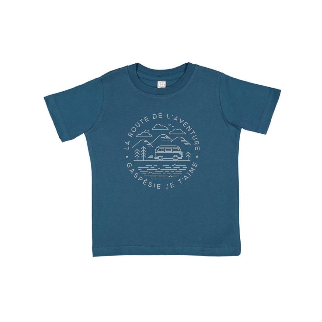 t-shirt gaspésie je t'Aime logo Vanlife pour enfant couleur oceanside chandail à plat vu de face