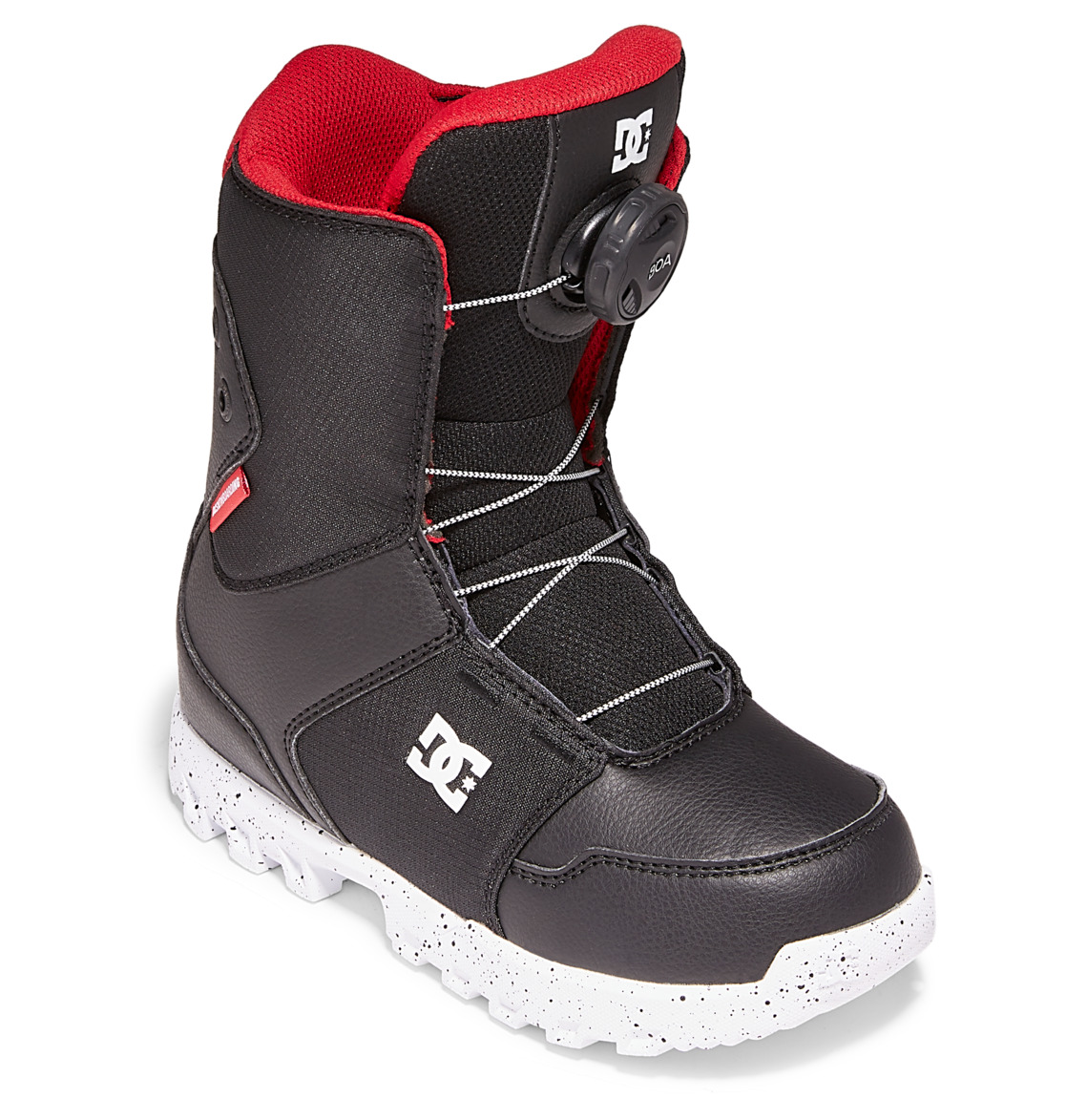 bottes de planche à neige dc scout pour enfant noir avec intérieur rouge et semelle blanche