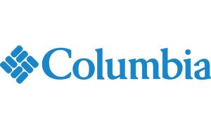 L'image montre le logo de Columbia, une marque de vêtements et d'équipements de plein air bien connue. Le logo comporte le mot « Columbia » en caractères bleus ainsi qu'un emblème bleu ressemblant à un tissu tissé stylisé à gauche du texte.