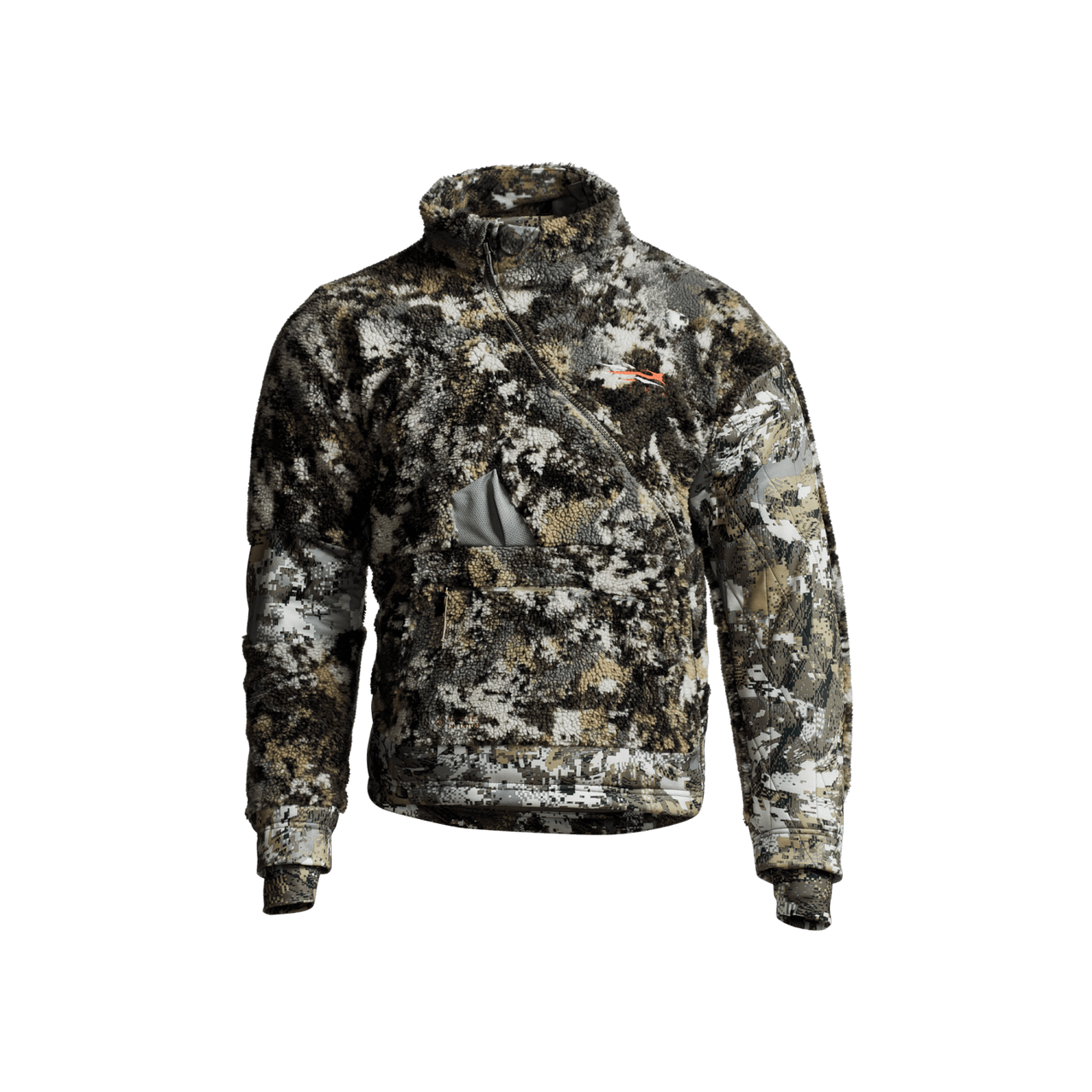 Un manteau de chasse léger et respirant dans des tons de marron et de vert, doté d'une capuche, de plusieurs poches et d'un ourlet ajustable.