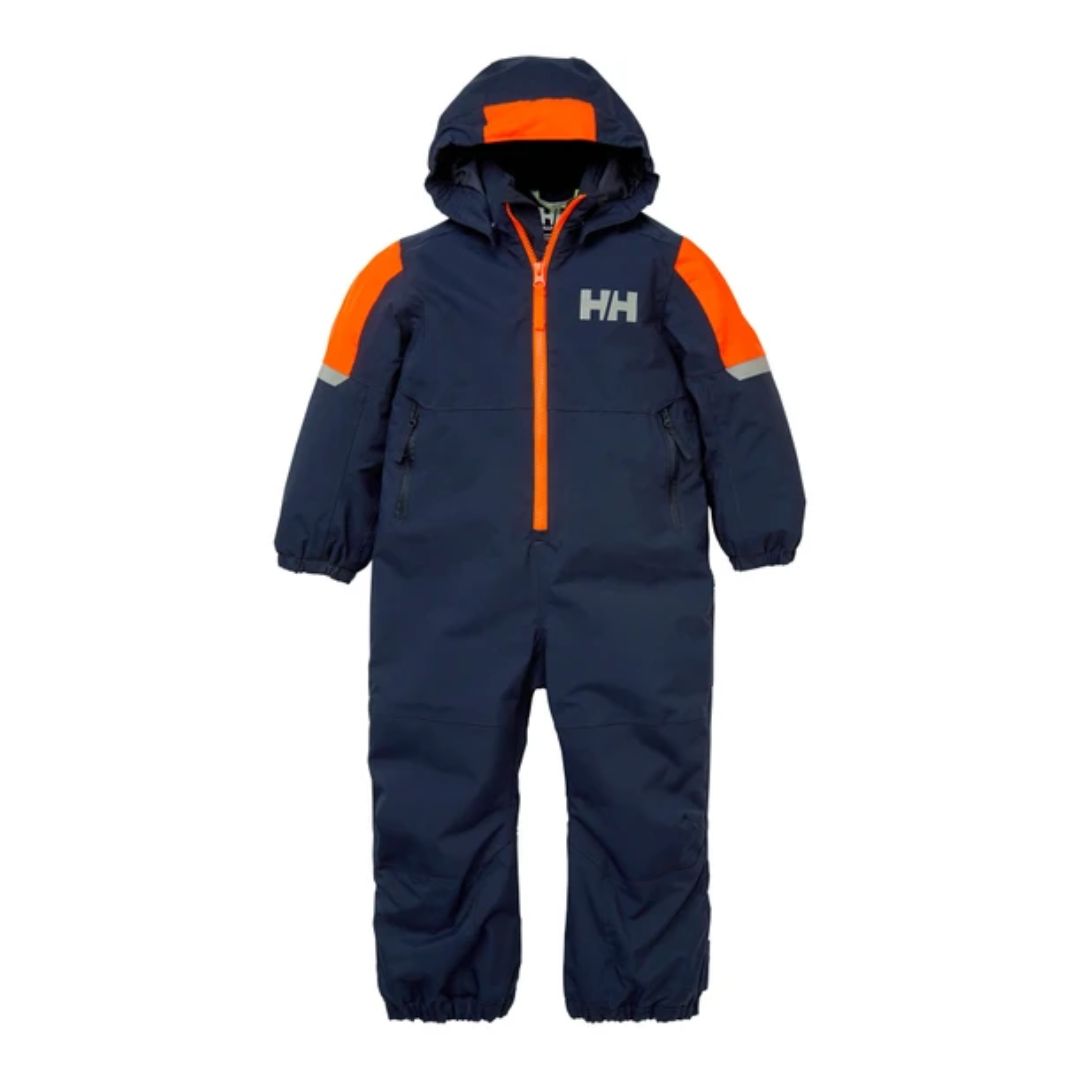 combinaison de neige rider 2.0 bleu et orange sur les épaules