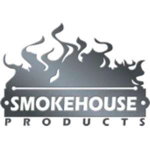 Logo gris de Smokehouse Products avec des flammes stylisées au-dessus du nom.