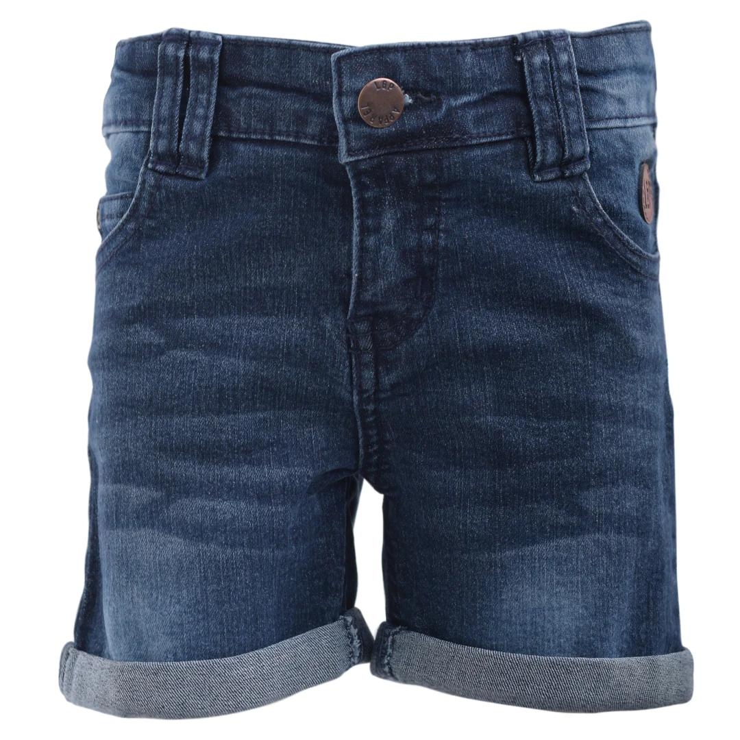 PANTALON SEMI-LONG L & P DENIM WALKSHORTS POUR ENFANT couleur denim foncé vu de face du short bleu jeans foncé
