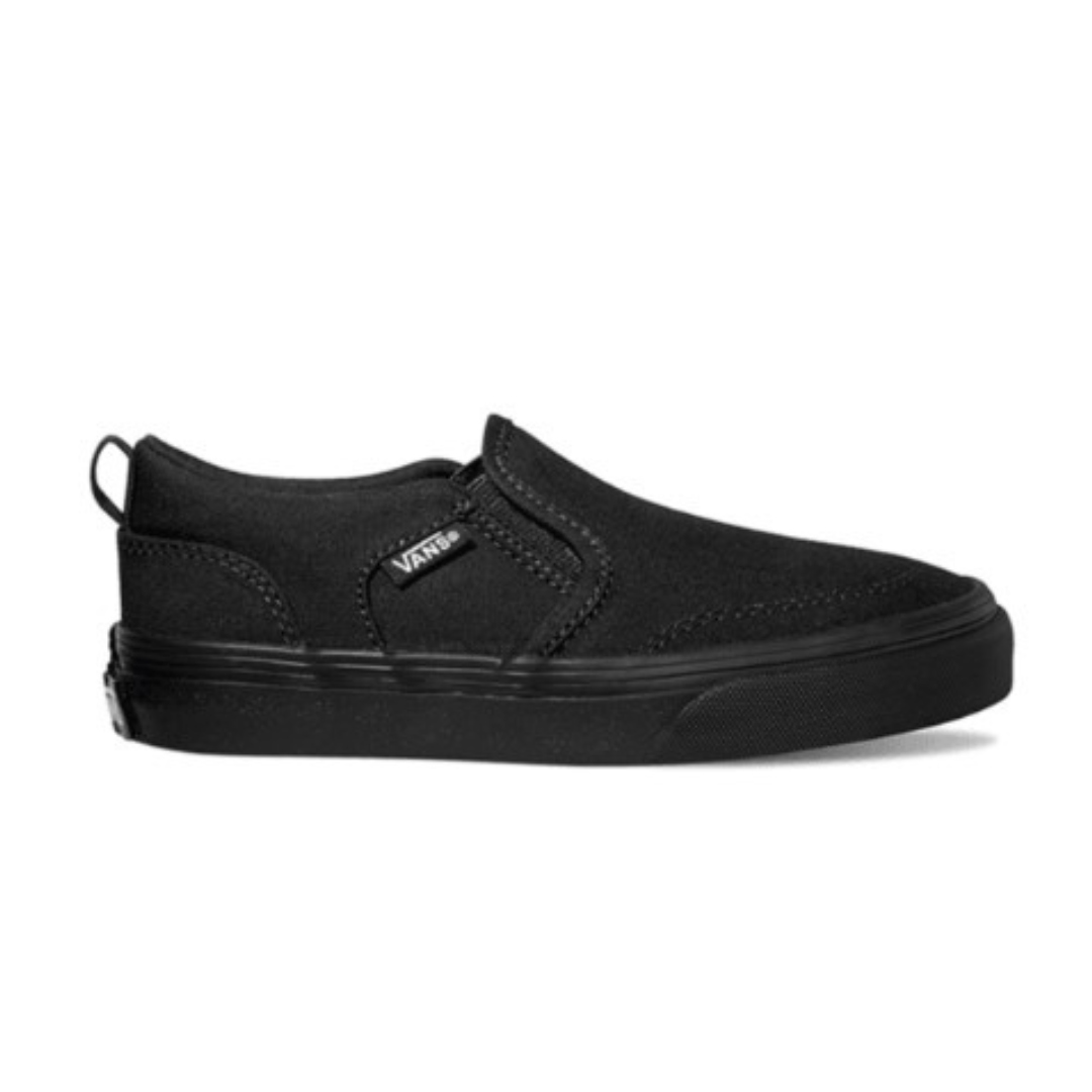 CHAUSSURE URBAINE VANS ASHER SLIP-ON POUR junior couleur 186-black/black vue de la chaussure droite de couleur noire de profil droit
