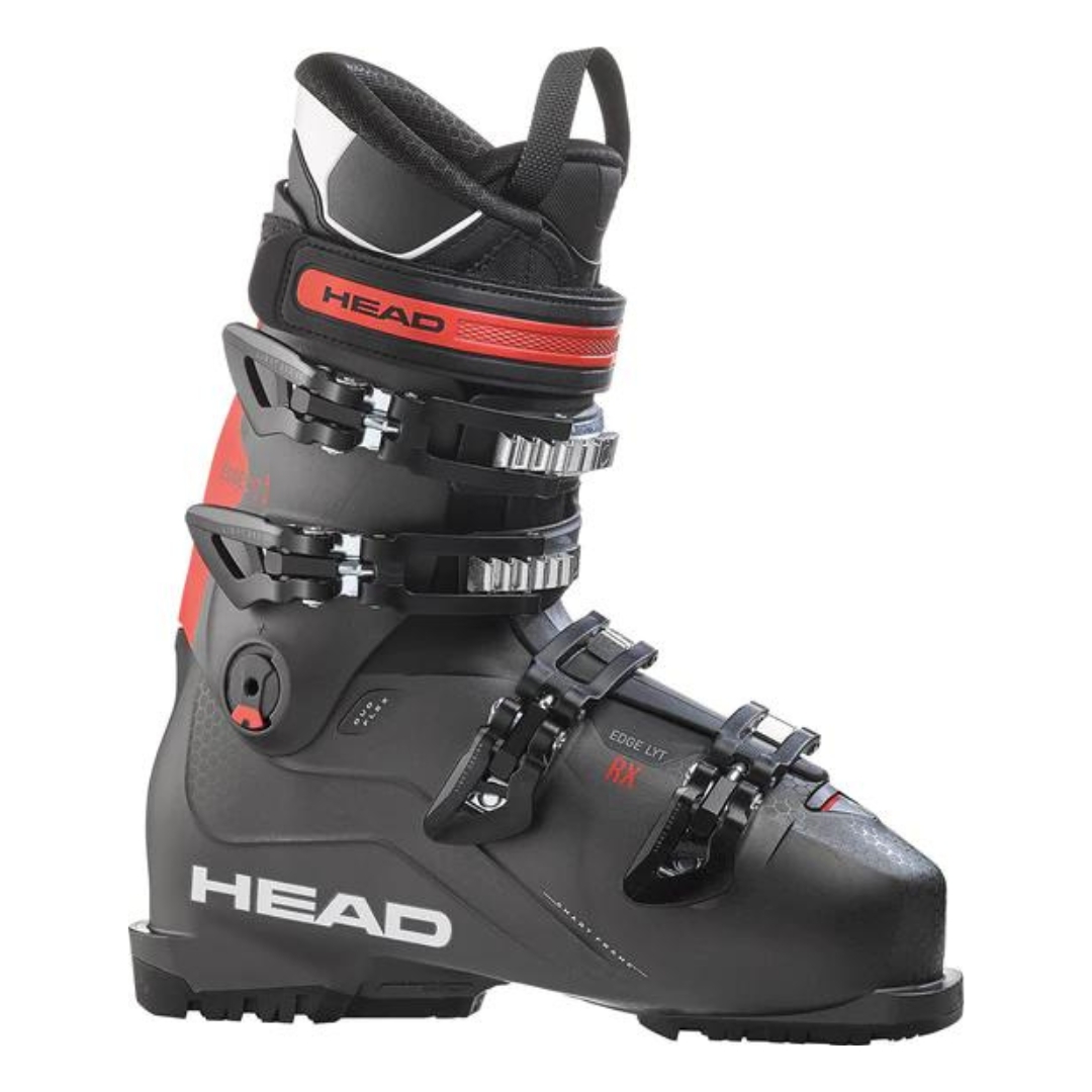 BOTTE DE SKI APLIN HEAD EDGE LYT RX HV POUR HOMME couleur anthractite vyu de la bote grise foncée, rouge et blanche de profil extérieur