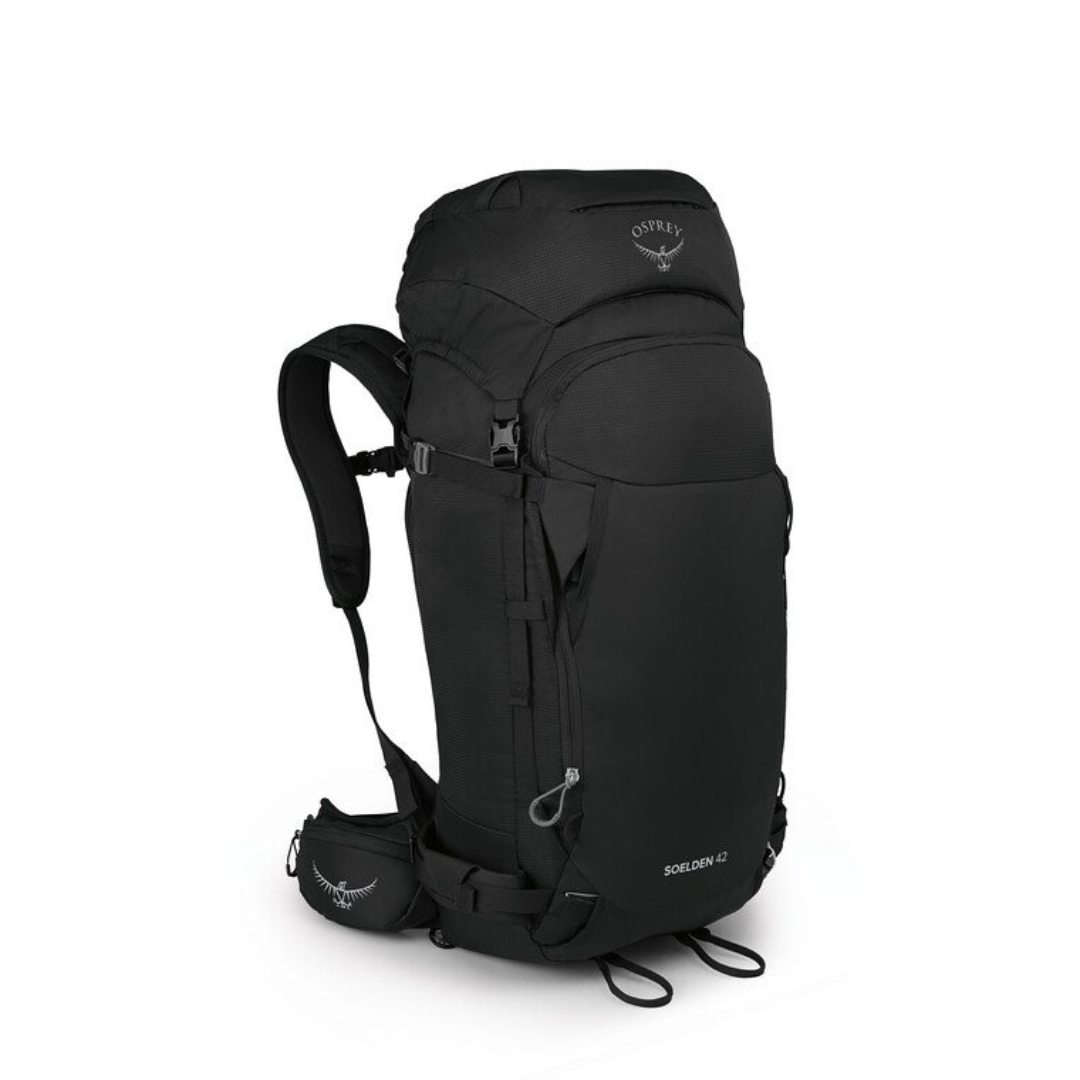 SAC À DOS OSPREY SOELDEN 42 POUR HOMME couleur black vu du sac à dos noir de face