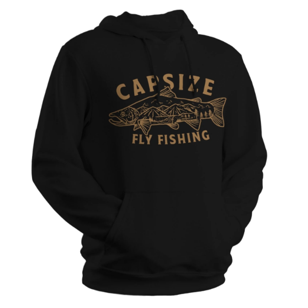 Le chandail à capuchon CAPSIZE FLY CO. saumon de couleur noir. Le hoodie comprend le logo Capsize fly fishing de couleur terre au centre. Fait d'une sérigraphie de première qualité, ce hoodie sera plaire à tous avec sa coupe unisexe, régulière.