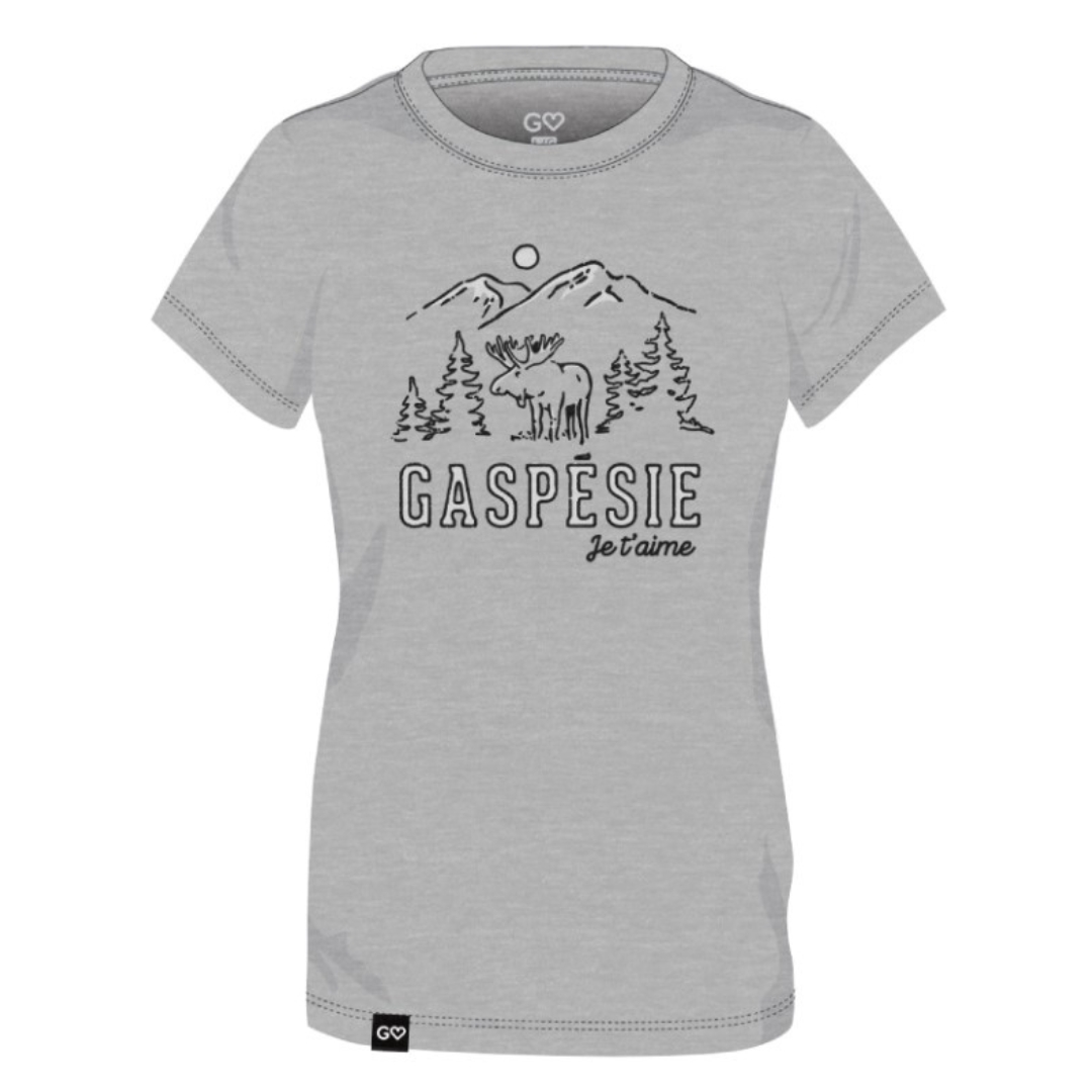 t-shirt Gaspésie Je t’aime logo ORIGNAL pour femme  COULEYUR GRIS SPORT