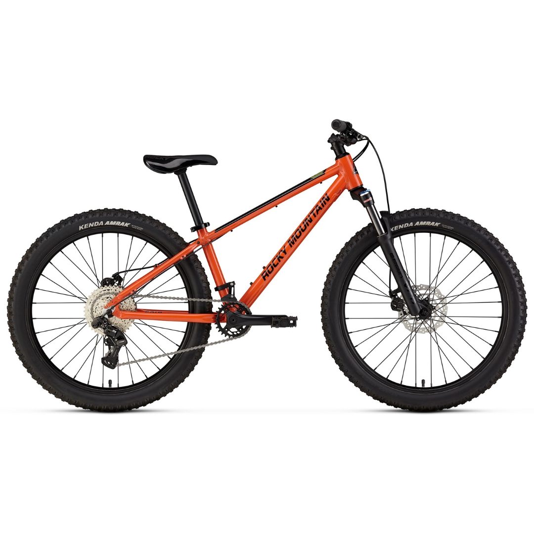 VÉLO DE MONTAGNE ROCKY MOUNTAIN SOUL JR 24 POUR JUNIOR couleur orange/black vu du vélo orange et noir lettré noir de profil droit