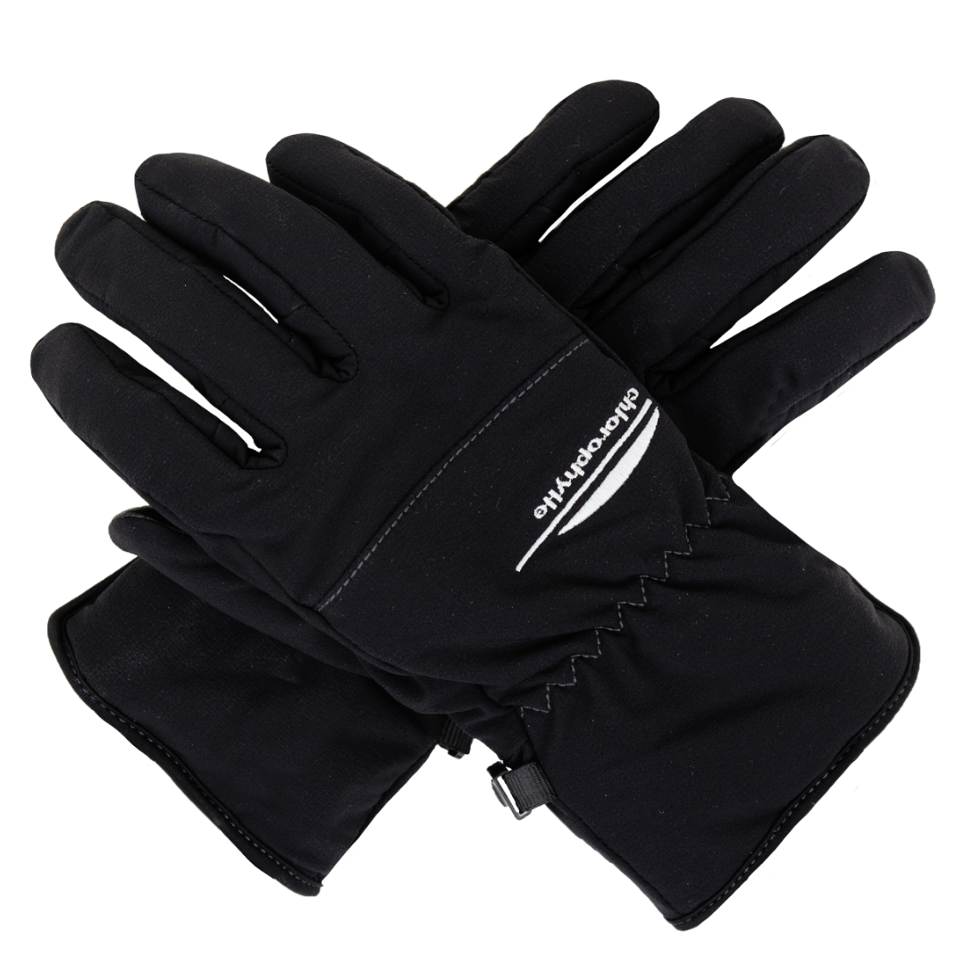 GANT ISOLÉ EN SOFTSHELL CHLOROPHYLLE APEX POUR HOMME couleur noir pur vu des gants noirs lettrés blanc du dessus